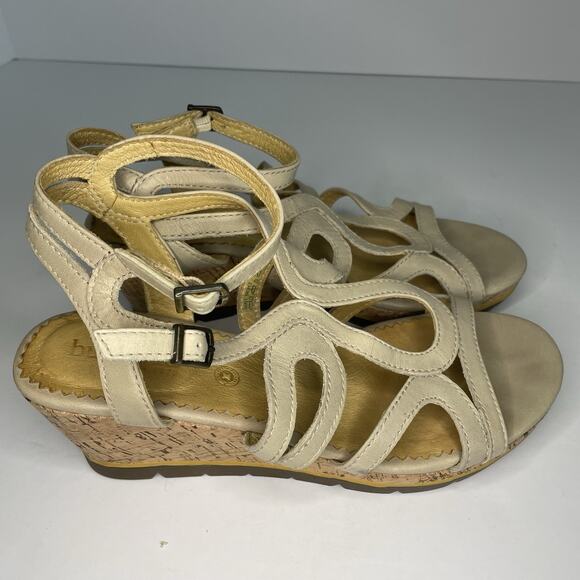 🍒 Bussola St. Tropez Women’s Cork Leather Wedge Sandals Beige Strappy EU39 US8 - Picture 3 of 10